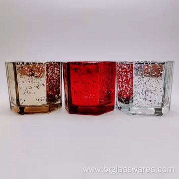 Hexagon shaped glass candle holder with different colors